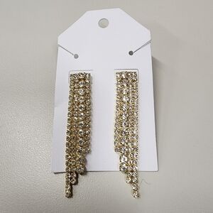 Sparkling Gold Rhinestone Fringe Drop Earrings Dazzling Vintage Prom Bridal